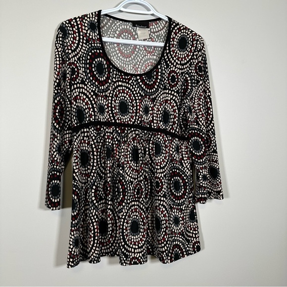 45. Raindance Cream Black Red Grey Print 3/4 Sleeve Size Large - Picture 6 of 13